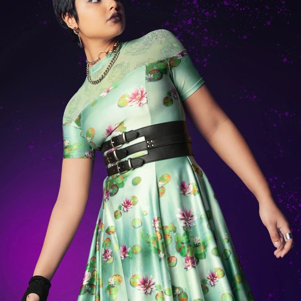 BlackMilk Sanity Check Sheer Splice Dress Fit Flare floral water lily zs S New - Picture 14 of 14
